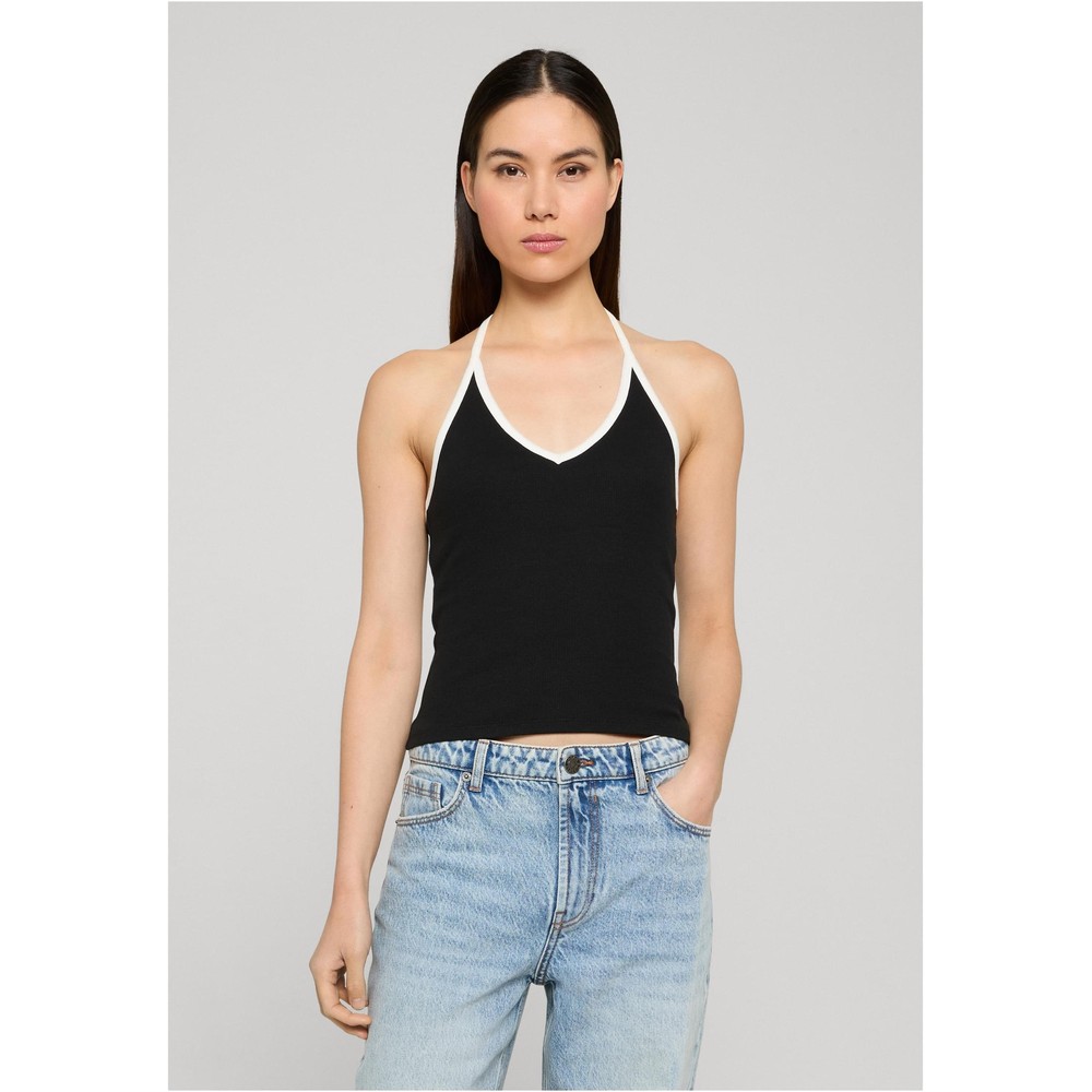 Urban Classics - Contrast Piping Neckholder Mouwloze top - Zwart